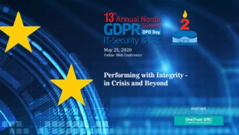 Welcome and In  Introduction  13th Annual Nordic GRC/GDPR Summit  Kersi F. Porbunderwala, CEO, The