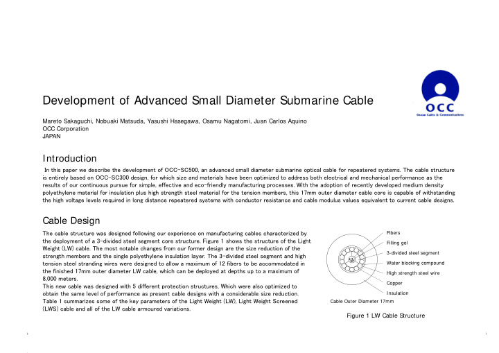 development of advanced small diameter submarine cable