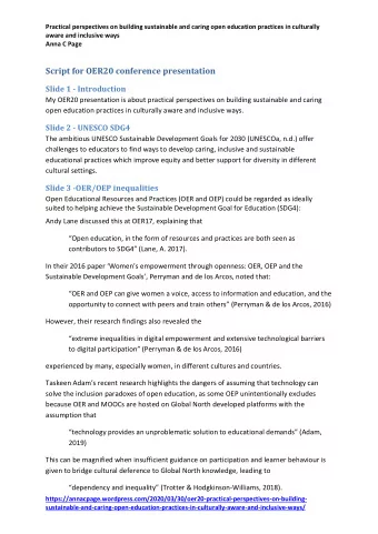 Script for OER20 conference presentation  Slide 1 - Introduction  My OER20 presentation is about