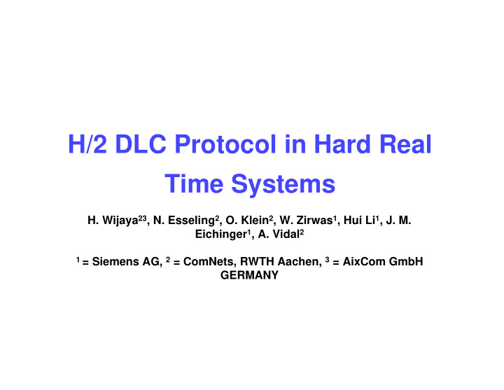 h 2 dlc protocol in hard real time systems