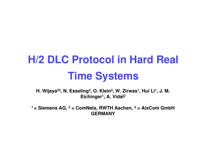 h 2 dlc protocol in hard real time systems
