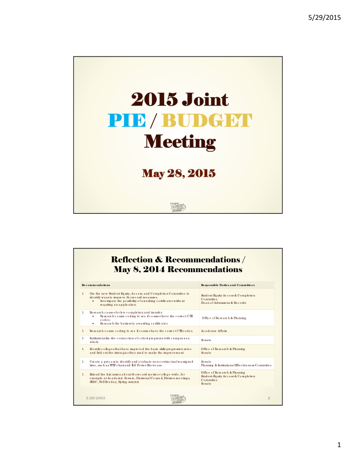 2015 joint 2015 joint pie pie budge budget meeting meeting