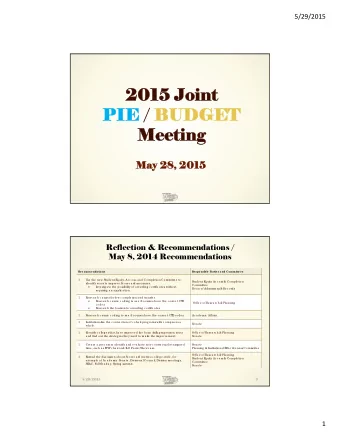 2015 Joint  2015 Joint  PIE  PIE / BUDGE  BUDGET  Meeting  Meeting  May 28, 2015  Ma  y 28, 2015