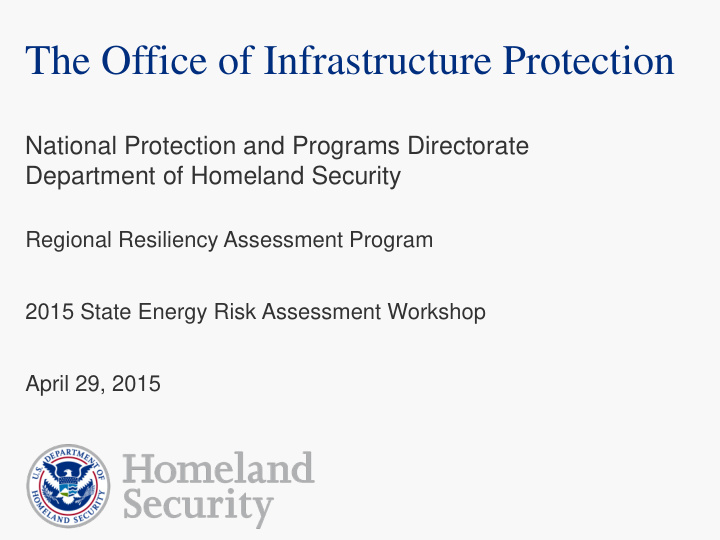 the office of infrastructure protection