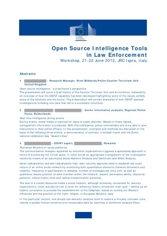 in Law  Enforcem ent  Workshop, 21-22 June 2012, JRC I spra, Italy  Abstracts  1 .  - Research