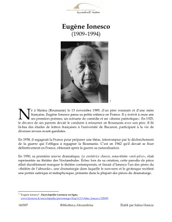 N   Slatina (Roumanie) le 13 novembre 1909, dun pre roumain et dune mre  franaise,