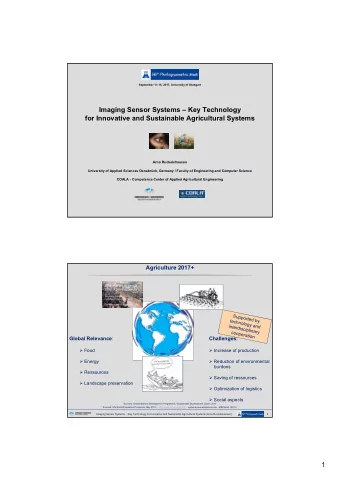 Imaging Sensor Systems  Key Technology  for Innovative and Sustainable Agricultural Systems