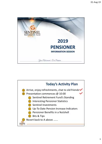 Arrive, enjoy refreshments, chat to old friends  A  Presentation commences @ 10:00  B  Sentinel