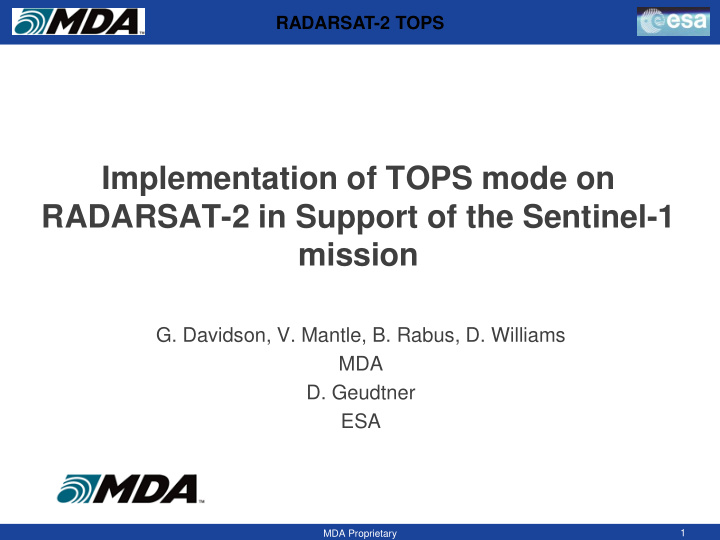 implementation of tops mode on radarsat 2 in support of