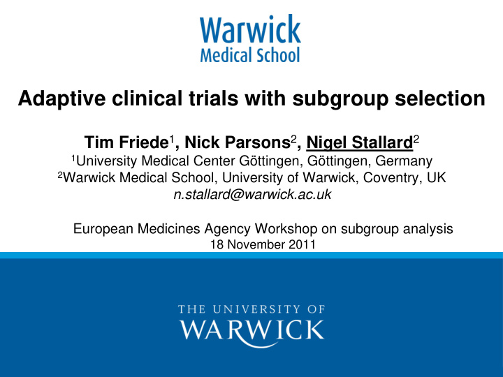 adaptive clinical trials with subgroup selection