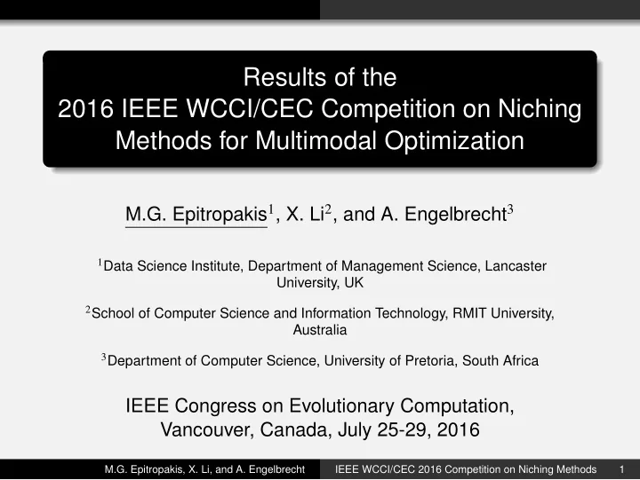 results of the 2016 ieee wcci cec competition on niching