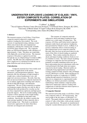 UNDERWATER EXPLOSIVE LOADING OF E-GLASS / VINYL  ESTER COMPOSITE PLATES: CORRELATION OF