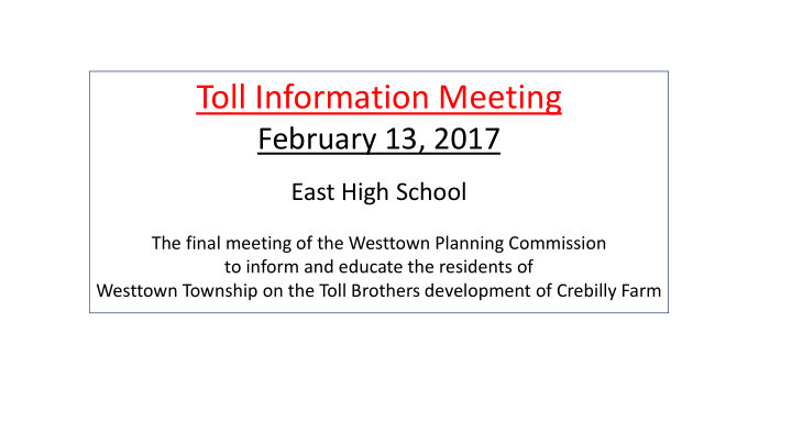 toll information meeting