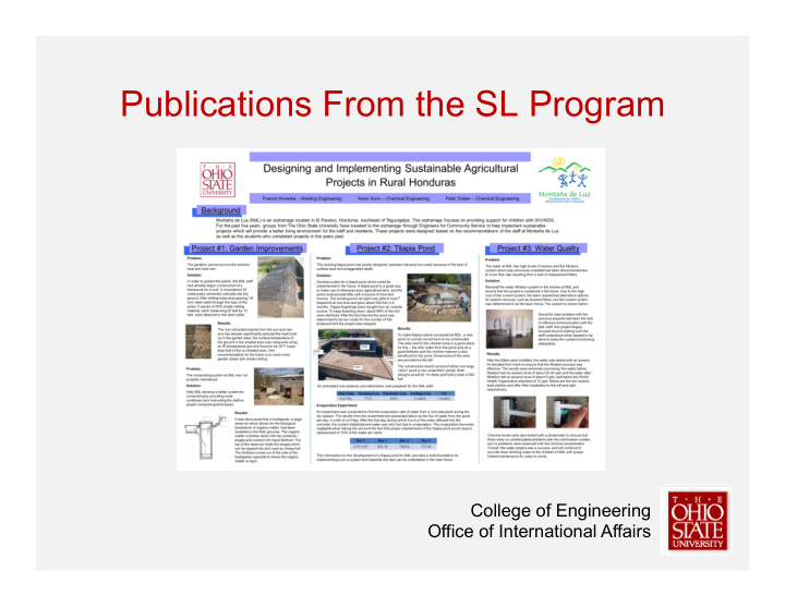 publications from the sl program