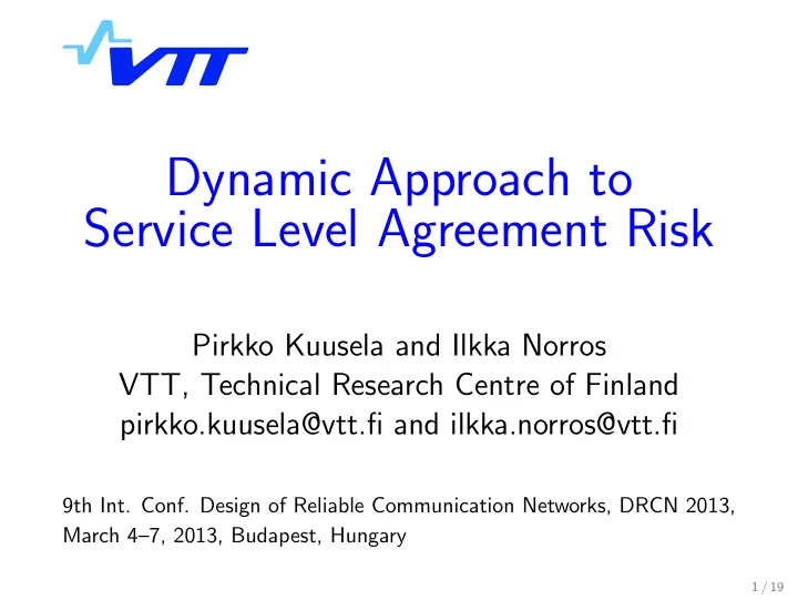 dynamic approach to service level agreement risk