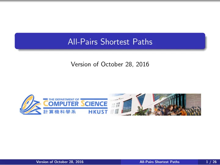 all pairs shortest paths