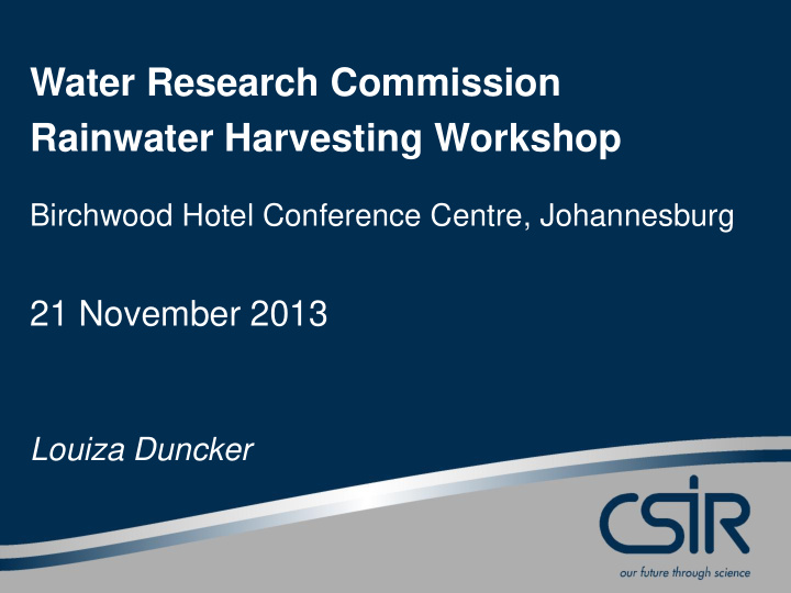 water research commission rainwater harvesting workshop