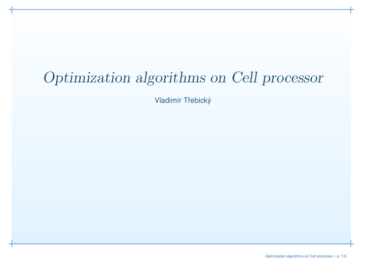 optimization algorithms on cell processor