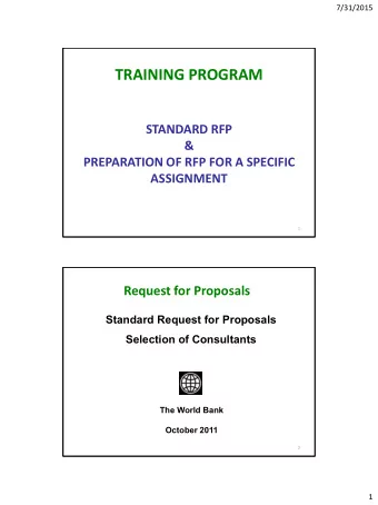 TRAINING PROGRAM  STANDARD RFP  &amp;  PREPARATION OF RFP FOR A SPECIFIC  ASSIGNMENT  1  Request