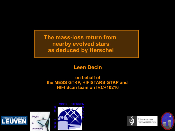 the mass loss return from nearby evolved stars as deduced