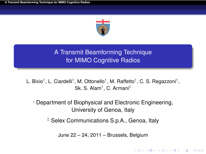 a transmit beamforming technique for mimo cognitive radios
