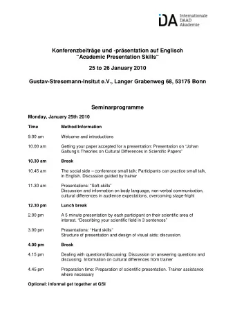 Konferenzbeitrge und -prsentation auf Englisch  Academic Presentation Skills  25 to 26