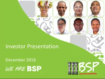 Investor Presentation  December 2016  Disclaimer NOT FOR PUBLICATION OR DISTRIBUTION, DIRECTLY OR
