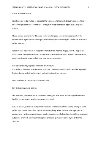 STEPHEN GREY  DRAFT OF OPENING REMARKS  CHECK VS DELIVERY  1  Ladies and Gentleman, I am