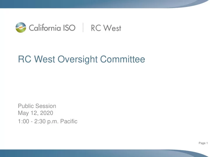 rc west oversight committee