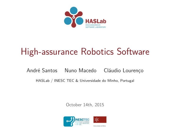 high assurance robotics software