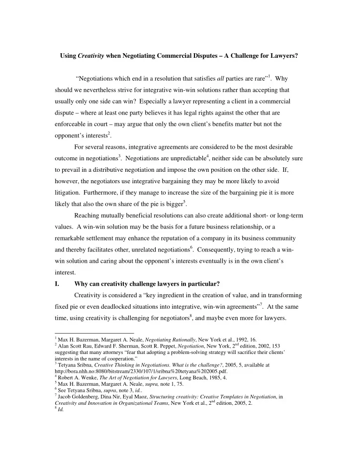 using creativity when negotiating commercial disputes a