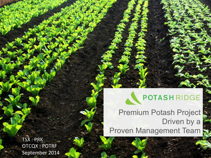premium potash project driven by a proven management team