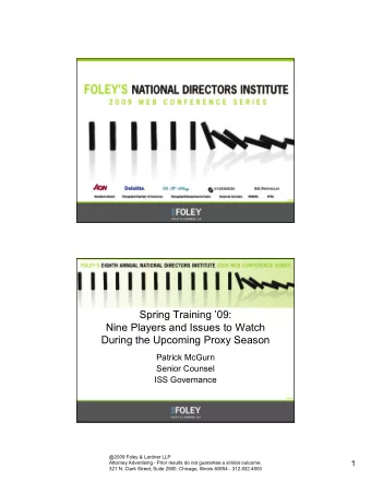 Spring Training 09:  Nine Players and Issues to Watch  During the Upcoming Proxy Season  Patrick