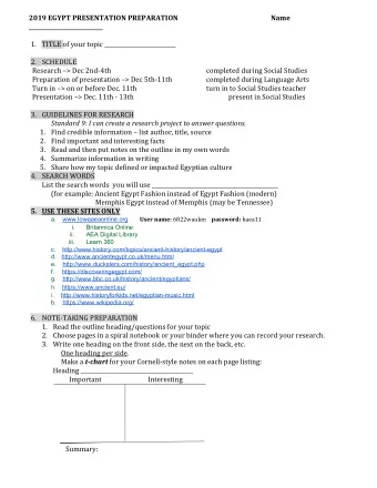 2019 EGYPT PRESENTATION PREPARATION  Name  ___________________________ 1. TITLE  of your