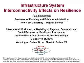 Infrastructure System  Interconnectivity Effects on Resilience  Rae Zimmerman  Professor of