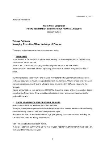 Tetsuya Fujimoto  Managing Executive Officer in charge of Finance  Thank you for joining our