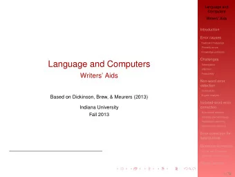 Language and Computers  Tokenization  Inflection  Writers Aids  Productivity  Non-word error