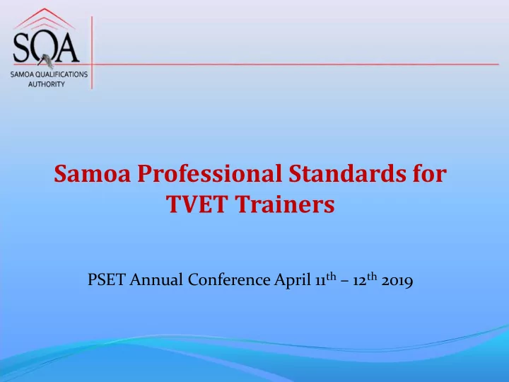 samoa professional standards for tvet trainers pset