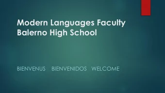 Modern Languages Faculty  Balerno High School  BIENVENUS  BIENVENIDOS  WELCOME  Modern Languages in
