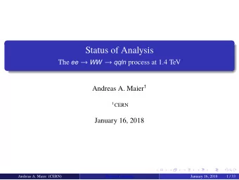 Status of Analysis The ee  WW  qqln process at 1.4 TeV Andreas A. Maier 1 1 CERN  January 16,