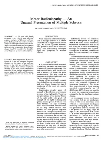 Motor Radiculopathy  An  Unusual Presentation of Multiple Sclerosis  J.H. NOSEWORTHY and L.P.M.