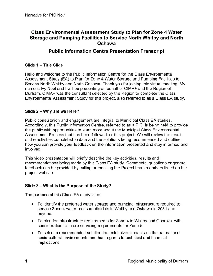 class environmental assessment study to plan for zone 4