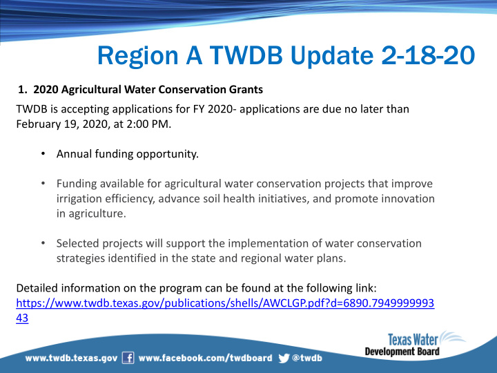 region a twdb update 2 18 20