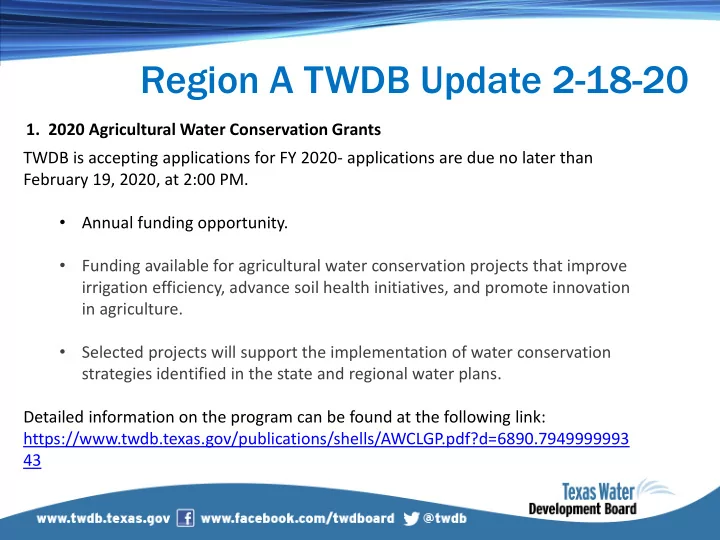 region a twdb update 2 18 20