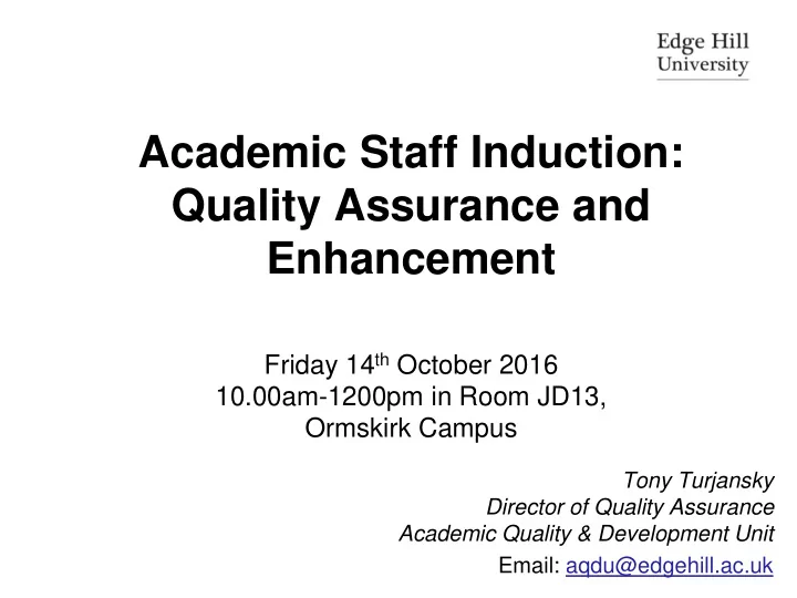 academic staff induction