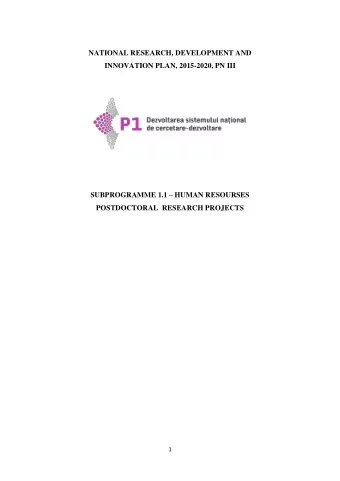 NATIONAL RESEARCH, DEVELOPMENT AND  INNOVATION PLAN, 2015-2020, PN III SUBPROGRAMME 1.1  HUMAN