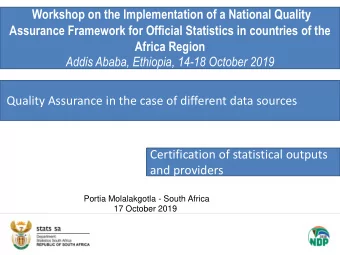 Workshop on the Implementation of a National Quality  Assurance Framework for Official Statistics