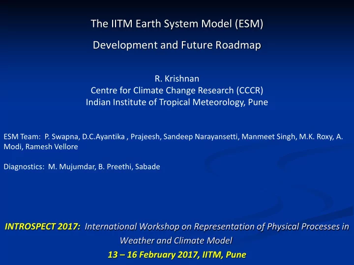the iitm earth system model esm development and future