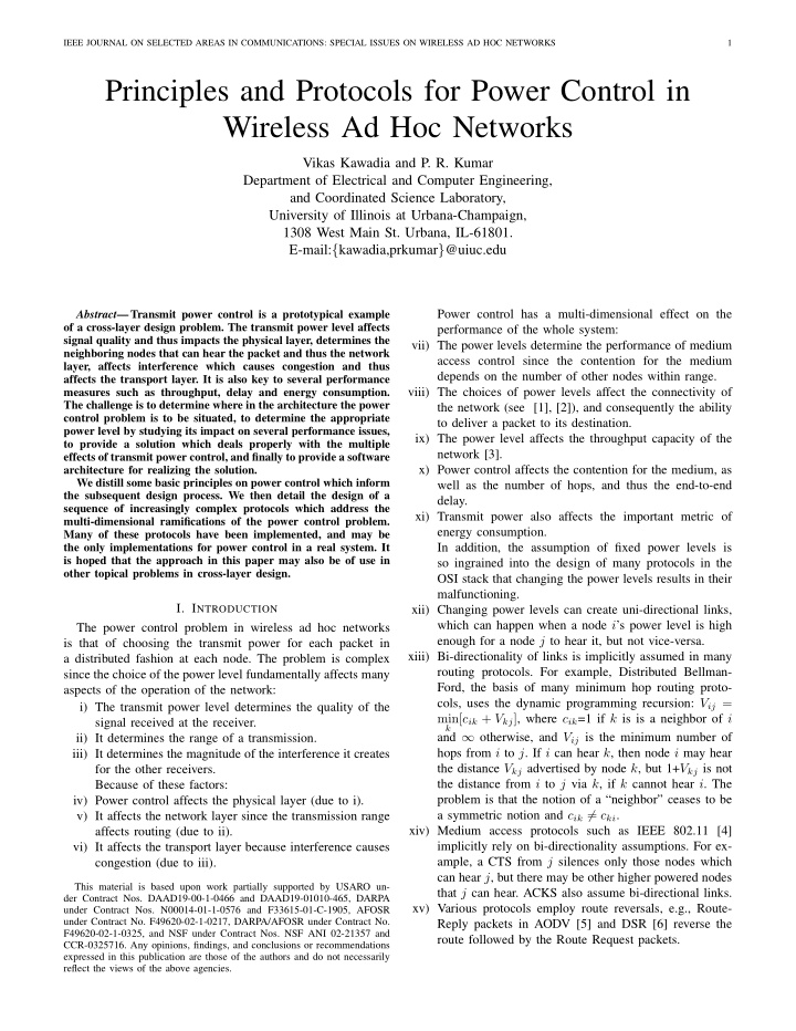 principles and protocols for power control in wireless ad