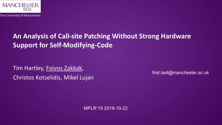 an analysis of call site patching without strong hardware